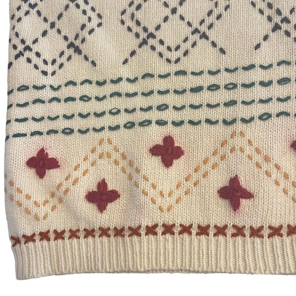 Womens Scandi Nordic Embroidered Ivory Sweater Sz M Rustic Cabincore Cozy VTG - Picture 15 of 16